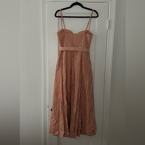 NWT Shona Joy “Hele Ruched Panelled Midi Dress - Coconut & Tangerine - Sz. 6 - Picture 5 of 7